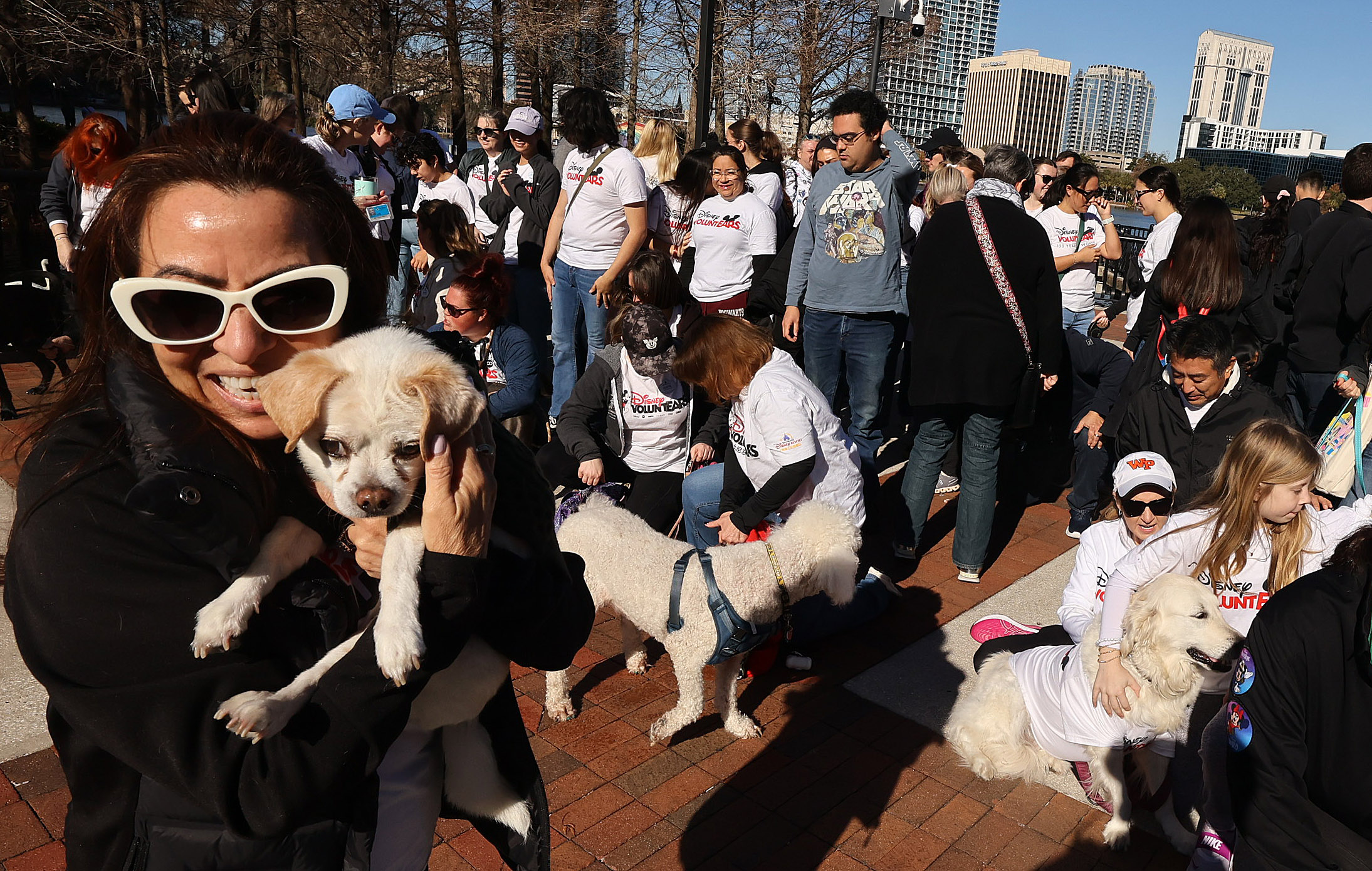Dog lovers gather with their pets during the Paws in...