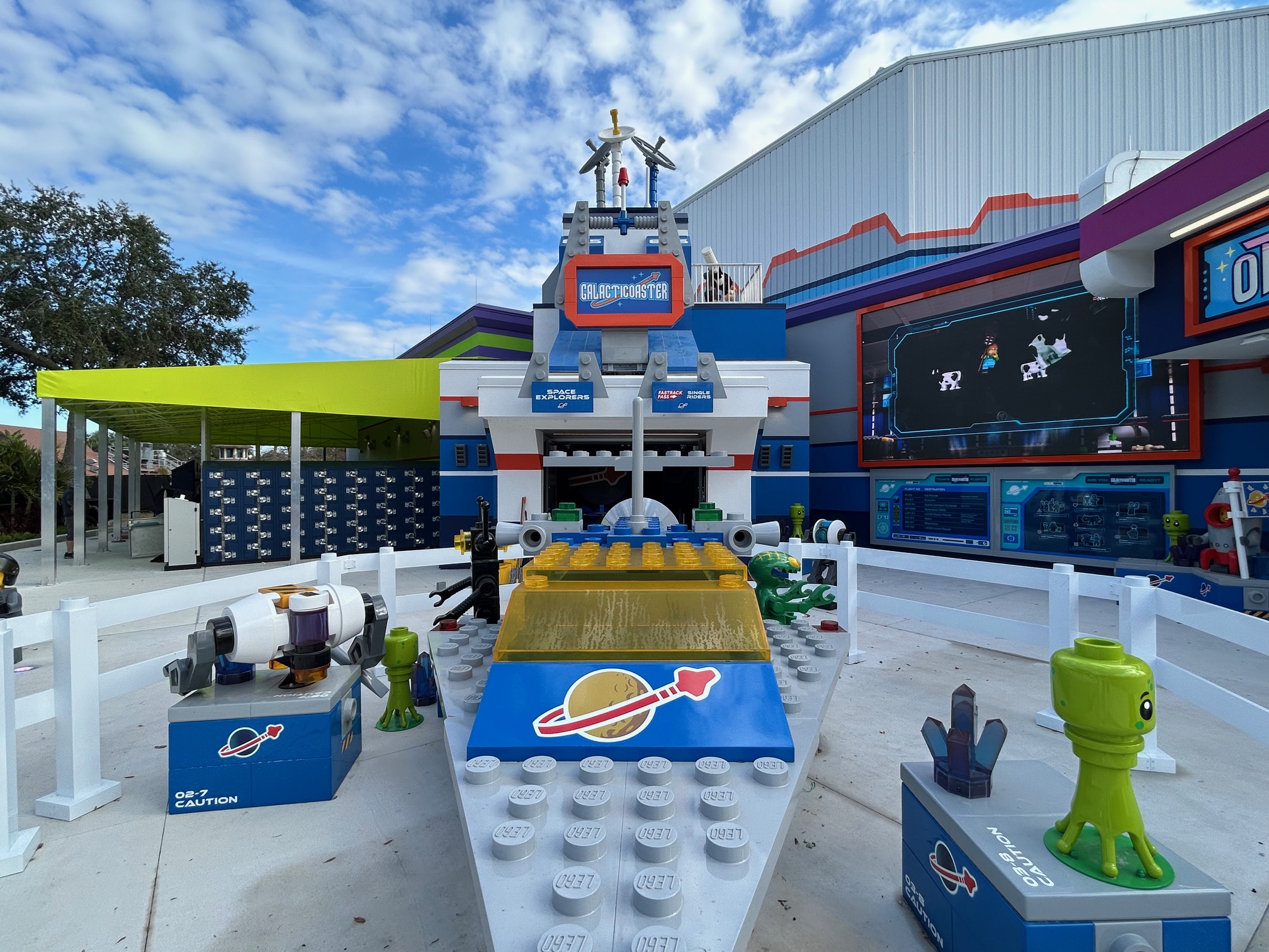 The exterior of Galacticoaster includes a re-creation of actual Lego...