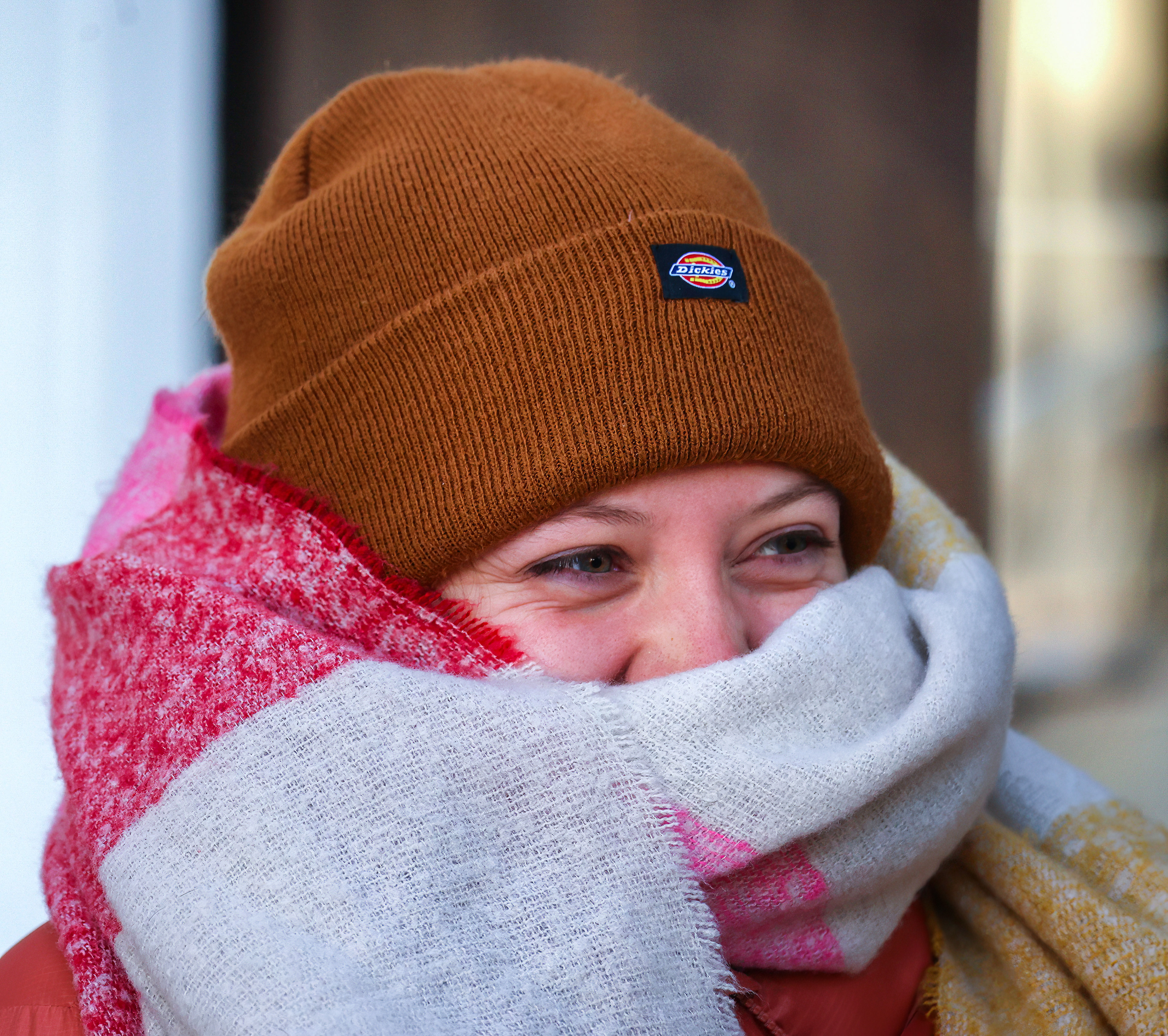 Park Avenue resident Cassy Perrin braves 24-degree weather Sunday morning...