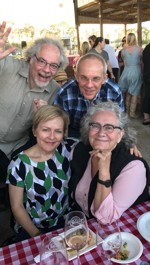 Joseph Hayes and Jennifer Greenhill-Taylor and friends Jennie Hess and Walter Benjamin enjoy the spoils of Edible Orlando's Field to Feast, Long & Scott Farms, 2017. (Photo courtesy Pam Brandon)