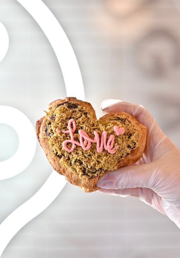 Nothing says "it doesn't matter I forgot until five minutes ago" like Light on the Sugar's heart-shaped Dubai cream puff. (Photo courtesy Light on the Sugar)