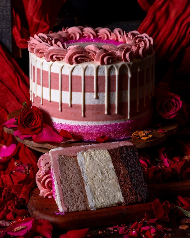 The Valentine Trinity Cake from Gideon's Bakehouse is Valentine's Weekend Only special, featuring a cheesecake center that only the oldest of Gideon's devotees will remember. (Photo courtesy Gideon's Bakehouse)