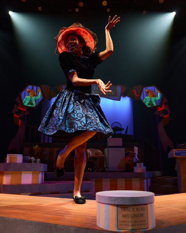 Ben Lowe's lighting and Rob Siler's projections enliven the Orlando Family Stage production of "Tiara's Hat Parade," starring Lydia Danielle. (Courtesy Orlando Family Stage)