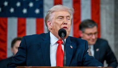 President Donald Trump delivers the State of the Union address to a joint session of Congress in the House chamber at the U.S. Capitol in Washington, Tuesday, Feb. 24, 2026. (Kenny Holston/The New York Times via AP, Pool)