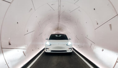 A Tesla travels through a Boring Company tunnel