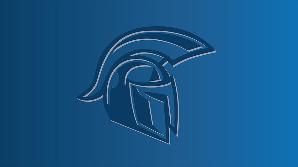 graphic of a titan helmet on a blue gradient background
