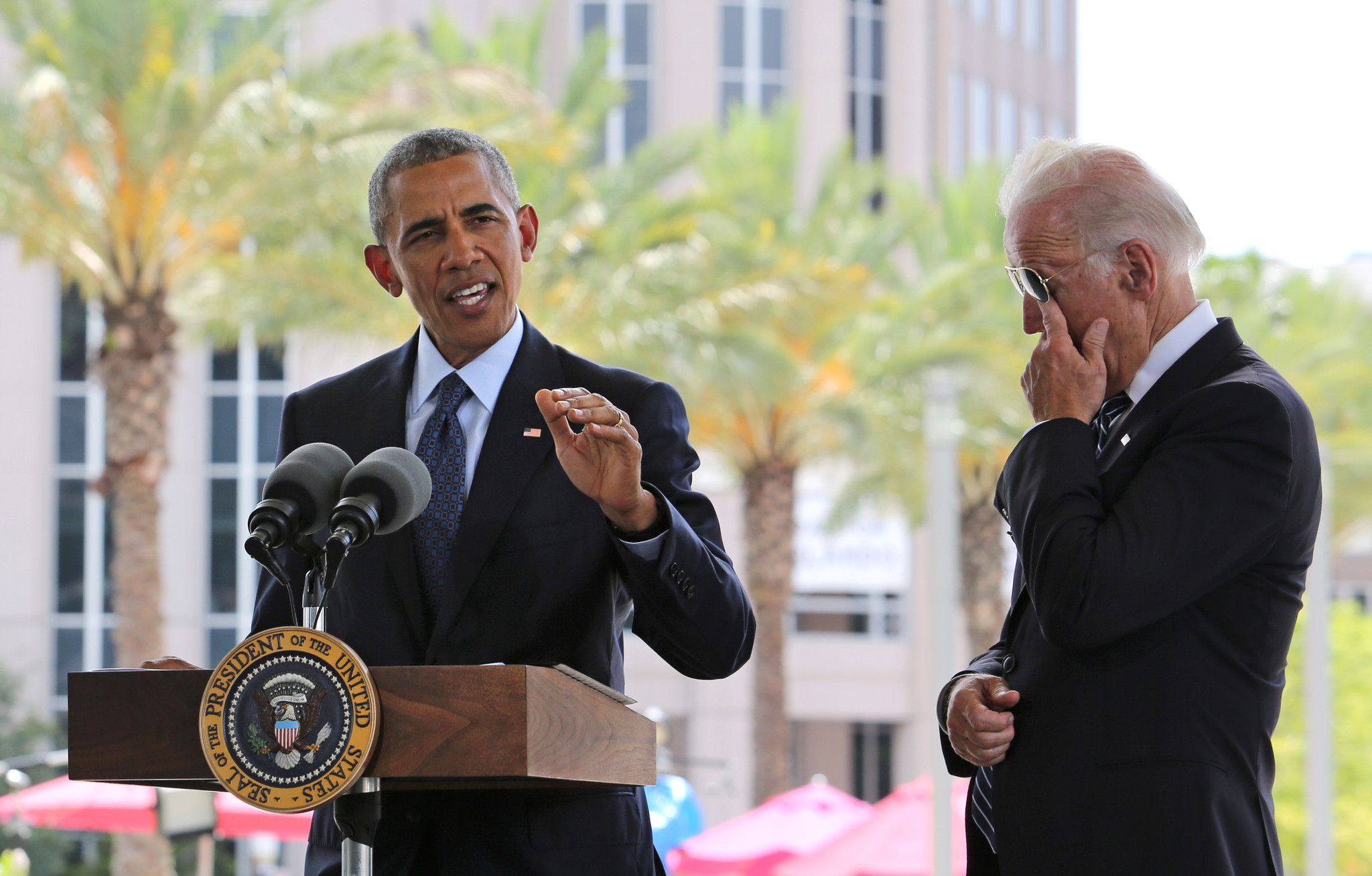 President Barack Obama deliver remarks, with Vice President Joe Biden...