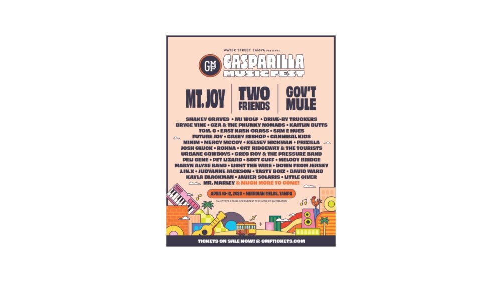 Gasparilla Music Festival 2026 lineup poster featuring Mt. Joy, Two Friends and Gov’t Mule