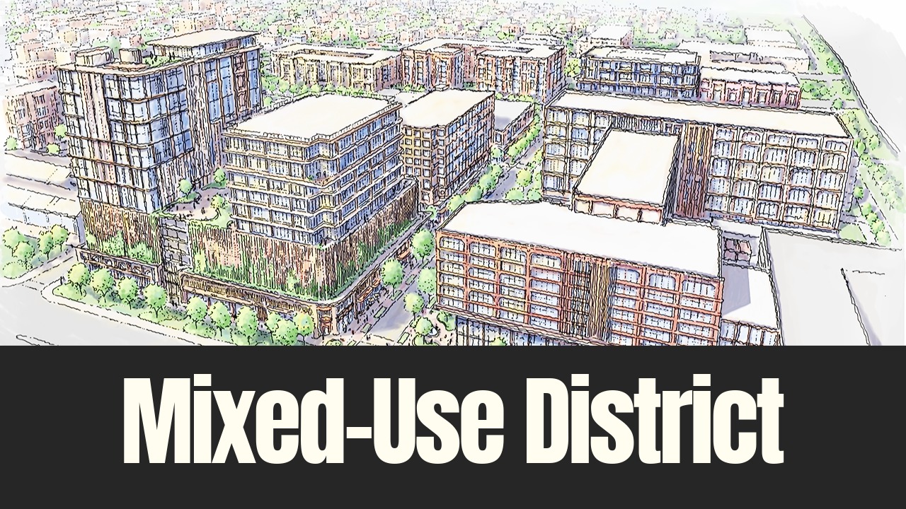 Artist rendering of a proposed mixed-use development with residential and commercial buildings planned for East Ybor City.
