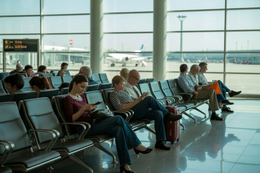 A-photograph-of-diverse-passengers-waiti_vtslaslhtmmahjzxibg0sg_fmnlejlqrtudm3kozof7ag_sd - travel and tour world Airport scenes