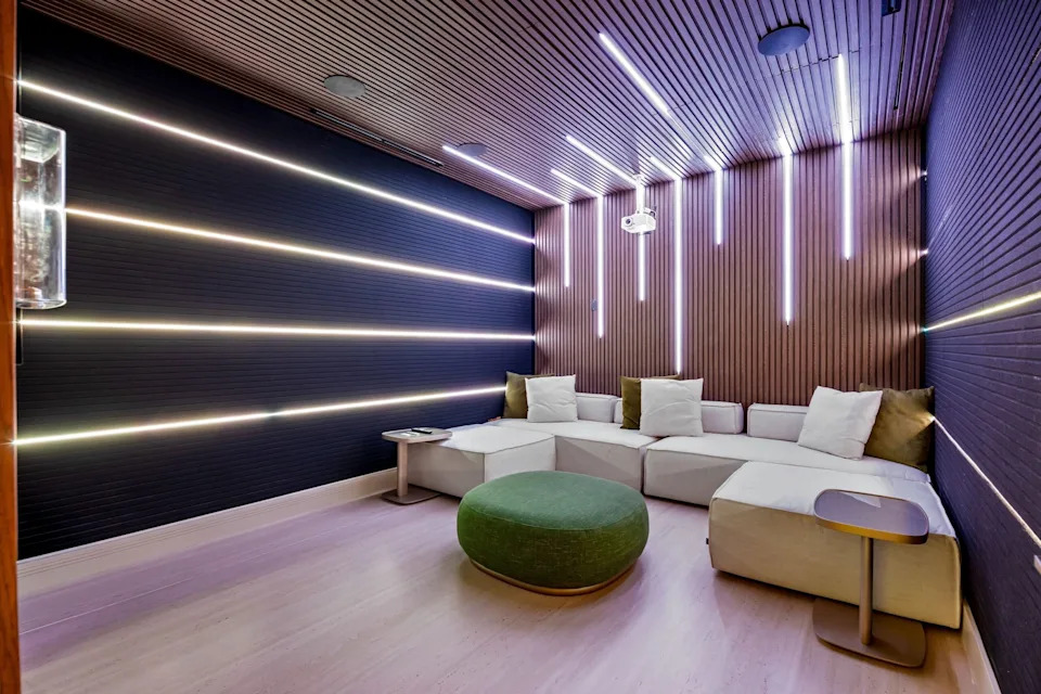 Logan has plans to add another row of seating inside the theater room.