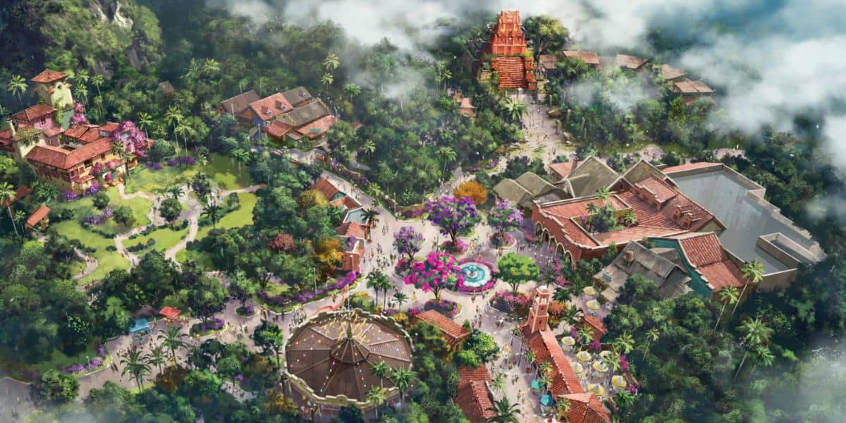 Aerial view of concept art for Disney World's Tropical Americas land in Animal Kingdom