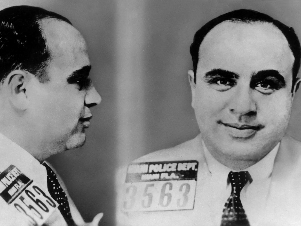 Al Capone, US gangster, portrait in arrest. Around 1930