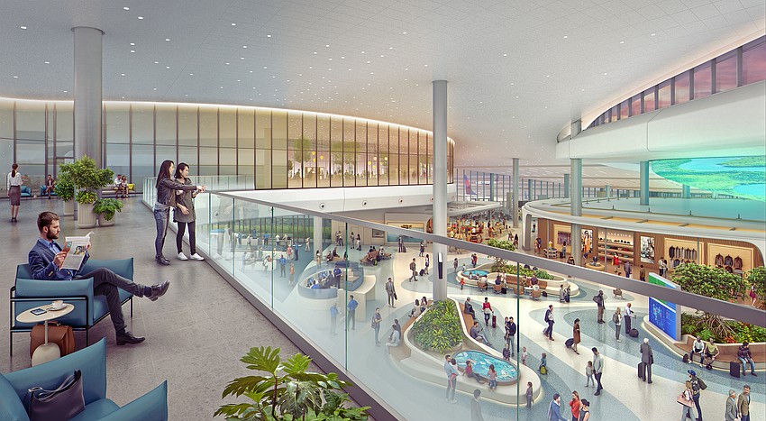 A rendering of the interior of Tampa International Airport's new Airside D terminal, expected to open to the public in 2029.