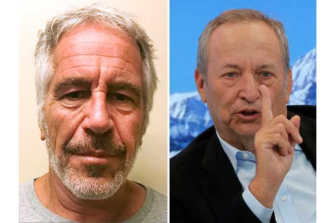 Jeffrey Epstein, left, and U.S. economist Larry Summers Jeffrey Epstein, left, and U.S. economist Larry Summers