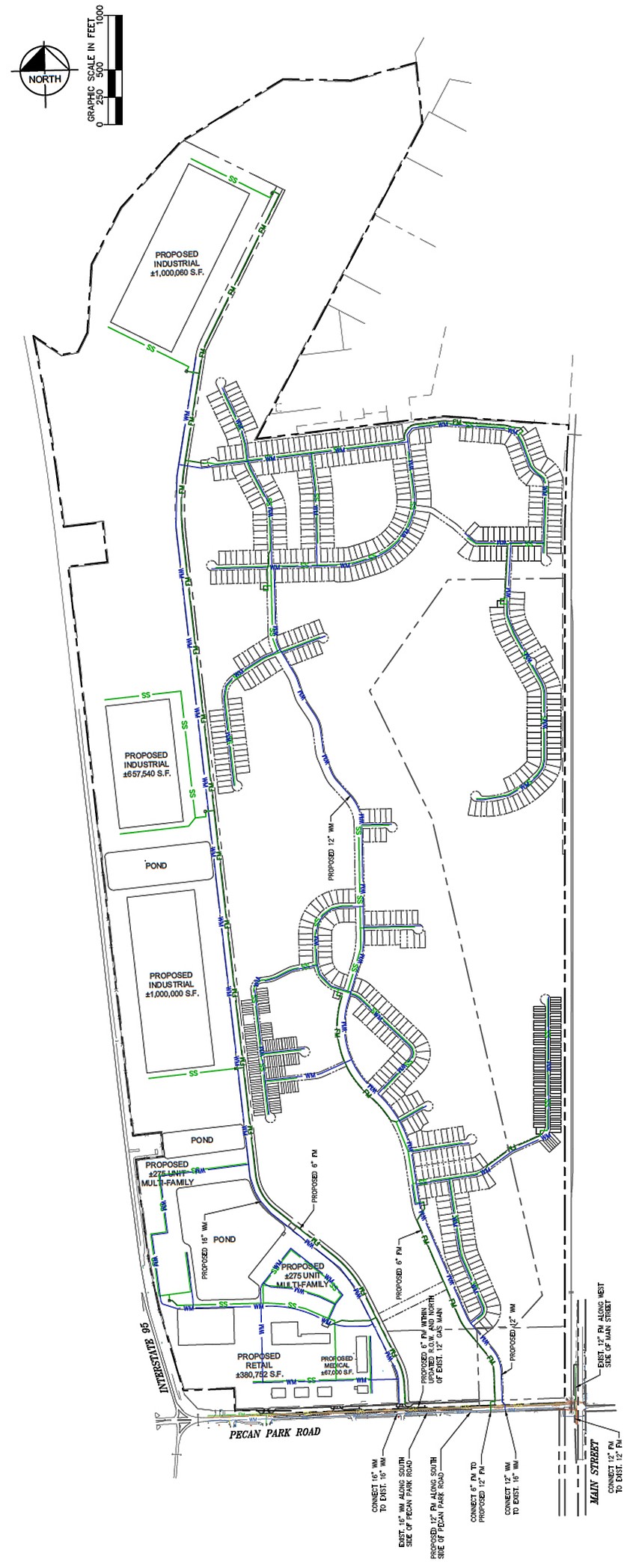 Plans for the Benderson property at Pecan Park Road and Interstate 95 in North Jacksonville include 2,66 million square feet of industrial space; 380,752 square feet of retail, including a Publix supermarket; 67,000 square feet of medical use; 623 single-family residences; 550 multifamily units; and 228 town homes. Plans for the Benderson property at Pecan Park Road and Interstate 95 in North Jacksonville include 2,66 million square feet of industrial space; 380,752 square feet of retail, including a Publix supermarket; 67,000 square feet of medical use; 623 single-family residences; 550 multifamily units; and 228 town homes.