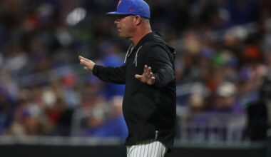 Kevin O'Sullivan walks to the mound during a Florida baseball game in 2022.
