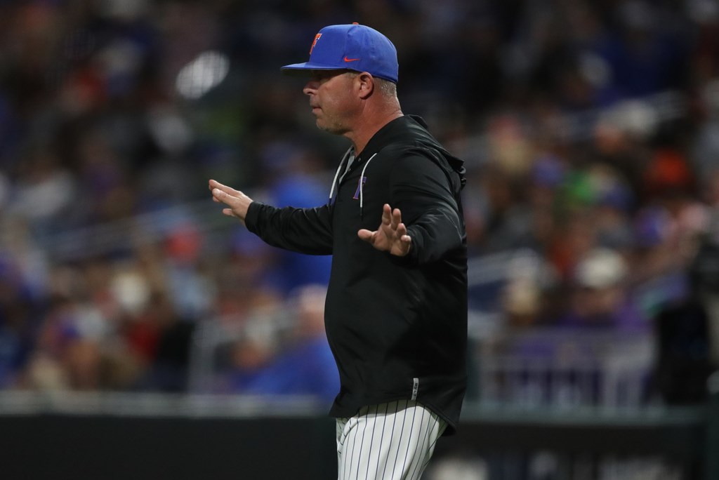 Kevin O'Sullivan walks to the mound during a Florida baseball game in 2022.