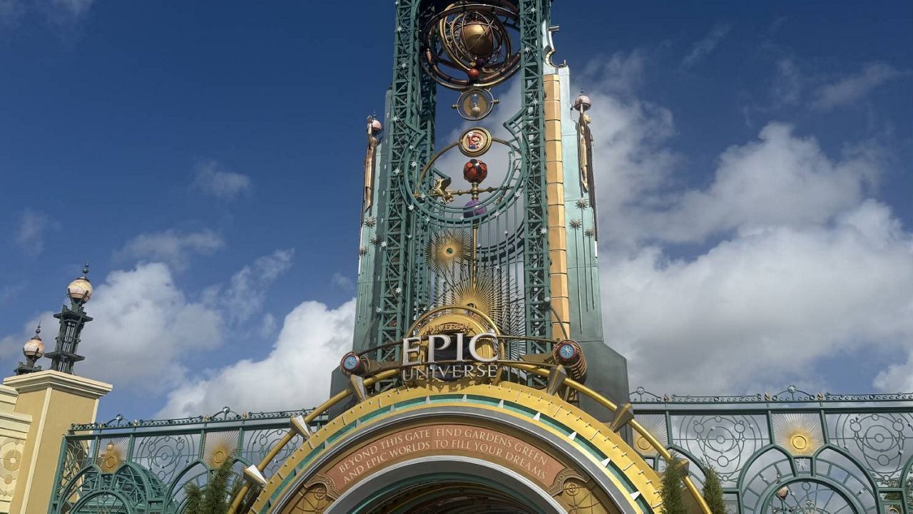The Chronos Portal stands at the entrance of Epic Universe, Universal Orlando's fourth theme park. (Spectrum News)