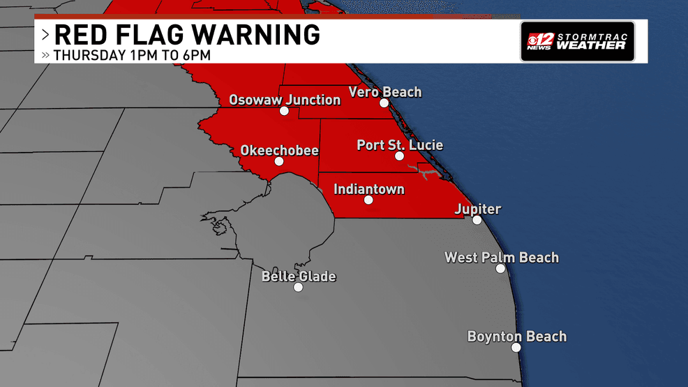 A Red Flag Warning was also issued today for Southern Brevard, Indian River, St Lucie, Martin, and Okeechobee Counties. (WPEC)