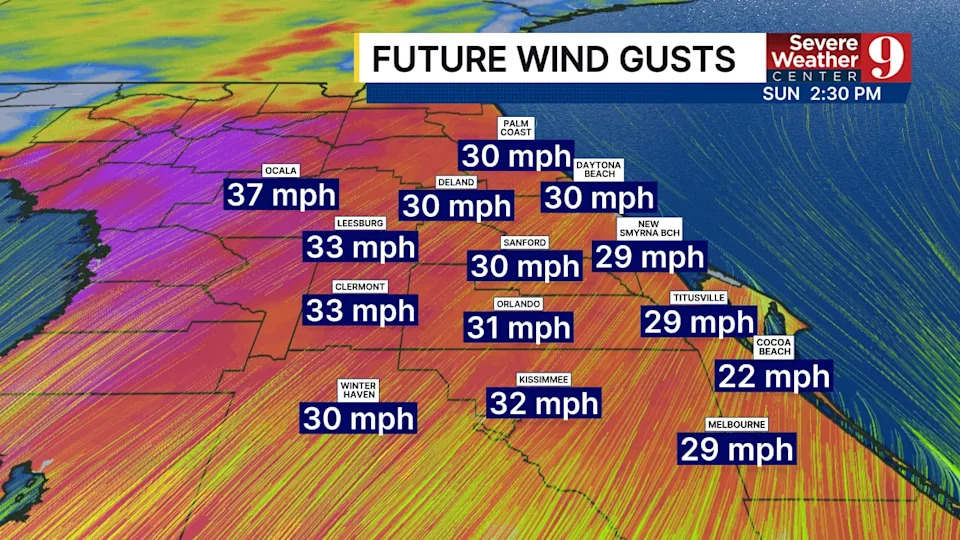 Central Florida is expecting strong winds and potential severe weather on Sunday due to a cold front.