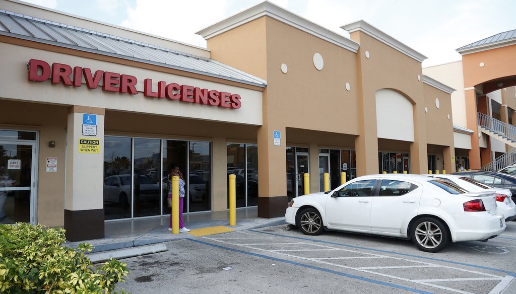 A Florida Highway Safety and Motor Vehicles drivers license service center is shown in October 2019, in Hialeah, Fla. (AP)