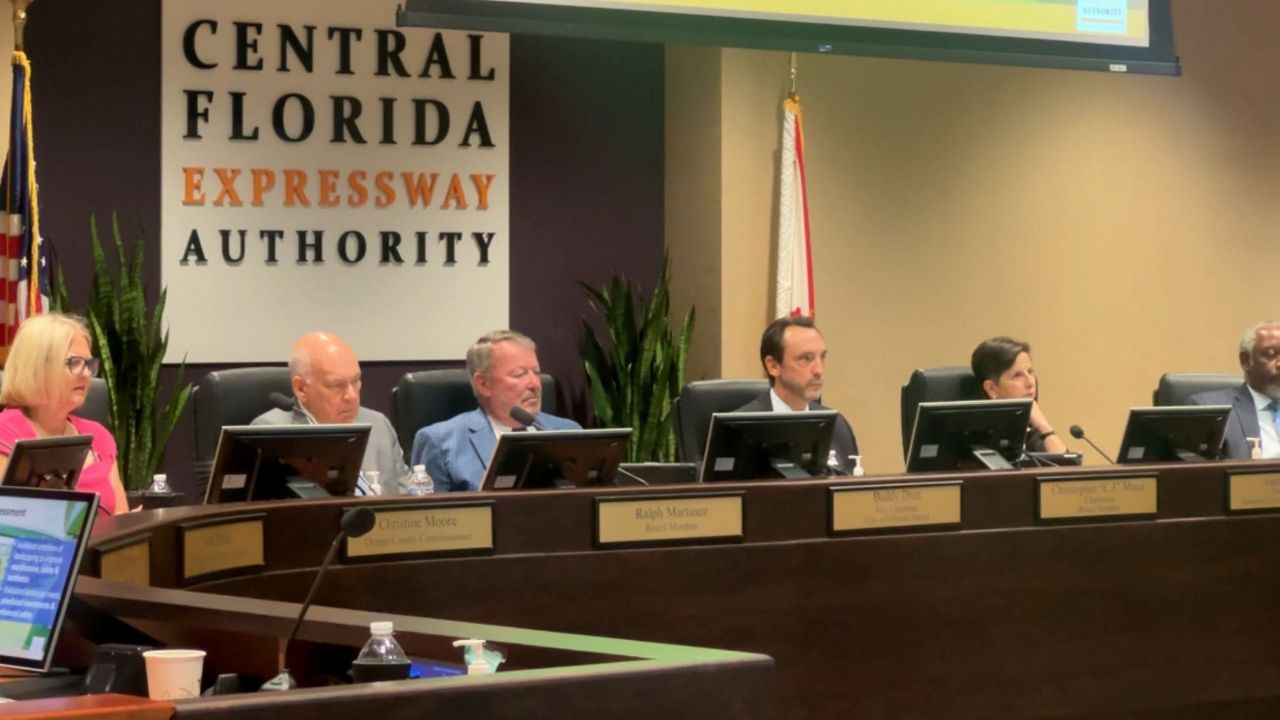 The Central Florida Expressway Authority Board meets on Oct. 9, 2025, to approve a connector road project from State Road 417 to Orlando Sanford International Airport. (Spectrum News/Massiel Leyva)