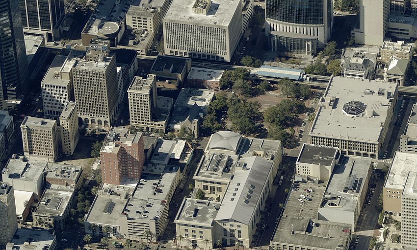 Snyder Memorial at 226 N. Laura St. sits south of James Weldon Johnson Park and southwest of the Main Library in Downtown Jacksonville.