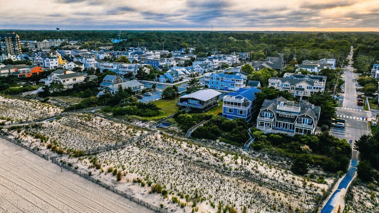 An aerial view of the beach houses on Bethany Beach in Delaware