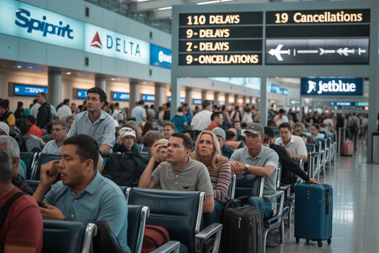 Travellers Stranded at Fort Lauderdale International Airport in Broward County, Florida, US as 110 Flights Are Delayed and 9 Cancelled, Disrupting Spirit, Delta, JetBlue, and More Across New York, Dallas, Toronto, Chicago, and Atlanta
