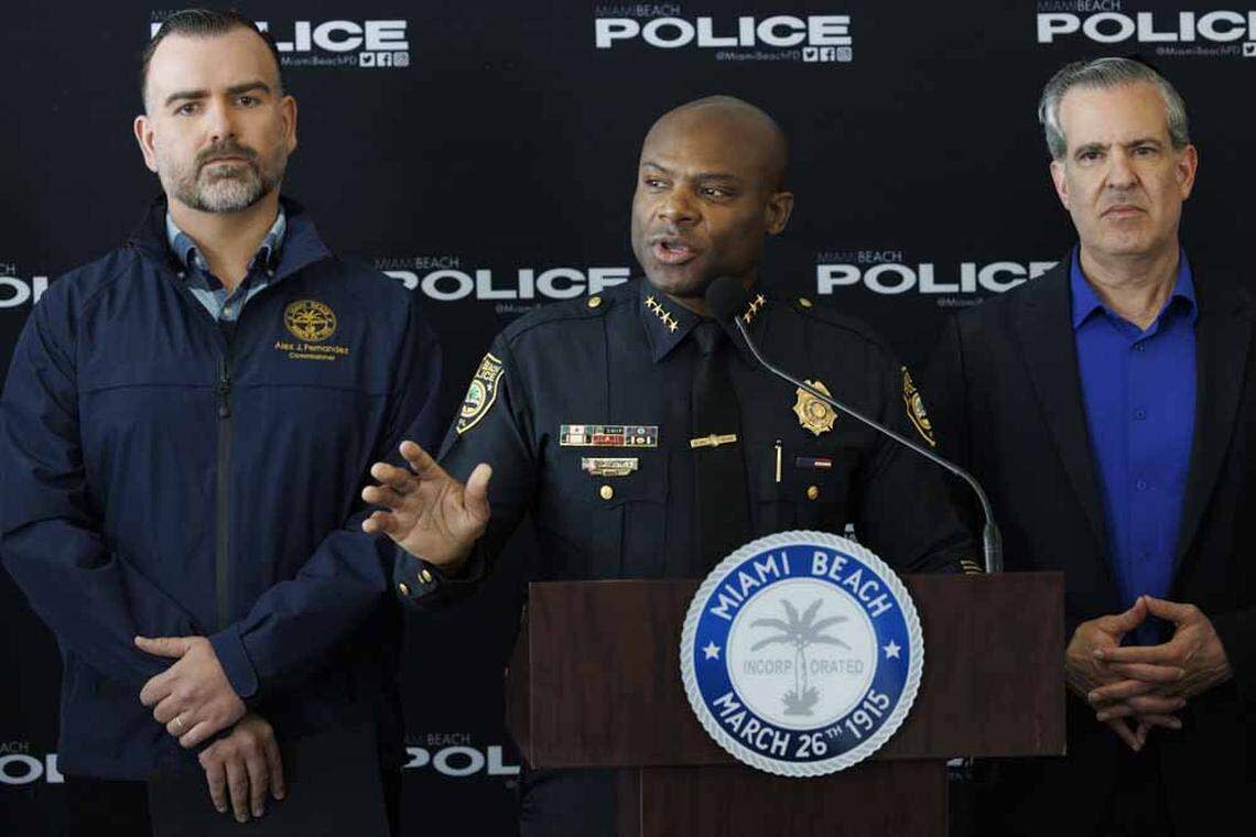 Wayne Jones, Miami Beach Chief of Police, talks about measures for dealing with spring break in Miami Beach during a press conference on Tuesday, Feb. 24, 2026, at Miami Beach Police Headquarters. 