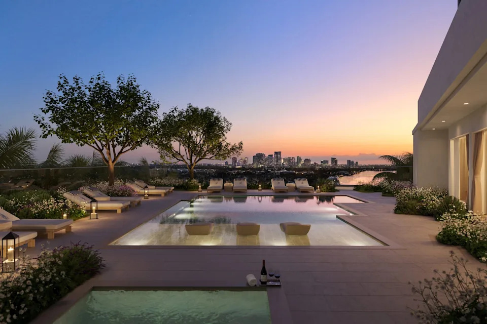 A pool at The Ritz-Carlton waterfront residences in South Florida
