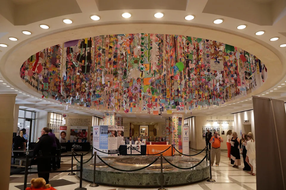 Thousands of pieces of "hand art" created by Florida school children hang in the rotundas of the Capitol in recognition of Children's Week Monday, March 25, 2019.