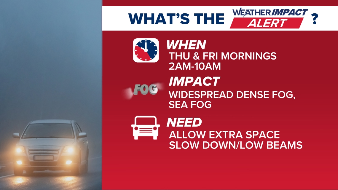 Weather Impact Alert: Dense fog today and tomorrow morning