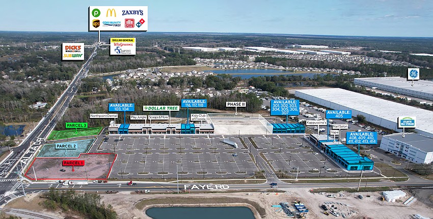 The Dunns Creek Crossing shopping center at 11257 Alta Drive. Kappucinos Breakfast & Sports Bar is planned for the east side of the center, above right.
