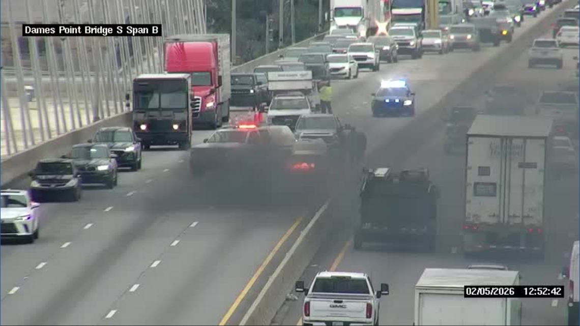 Traffic Alert: Vehicle fire reported on Dames Point Bridge, left lanes closed