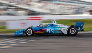 Pole sitter Team Penske driver Josef Newgarden #2 of United States warms up for the IndyCar Firestone Grand Prix of St. Petersburg auto race, Sunday March 10, 2024, in St. Petersburg, Fla. (AP Photo/Mike Carlson)