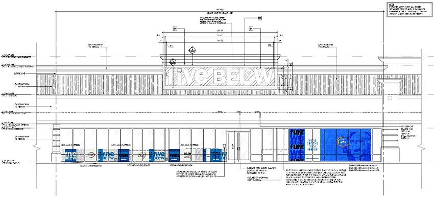 The storefront plan for the Five Below in Claire Lane Center at 11112 San Jose Blvd., Unit 12.