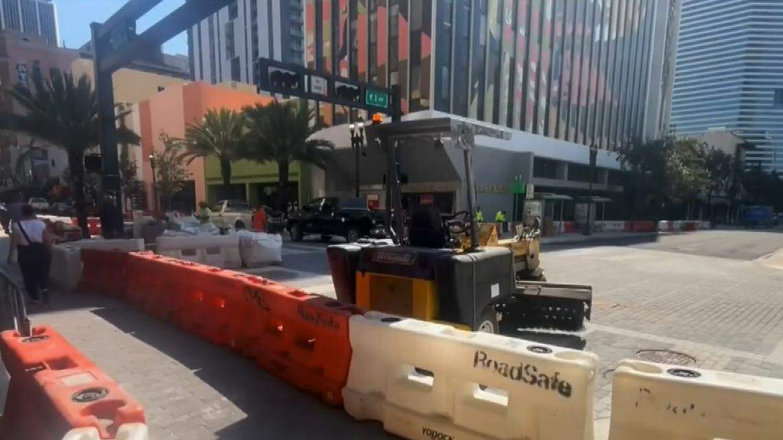 Crews began pouring new asphalt, laying brick pavers, finishing sidewalks and cleaning the Flagler Street and First Avenue intersection on Feb. 9, 2026.  It could reopen this month.