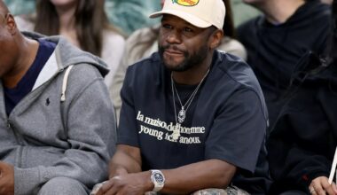 Floyd Mayweather Jr. watches during a 102-92 LA Clippers win over the Golden State Warriors at Intuit Dome in Inglewood, California, on December 27, 2024.