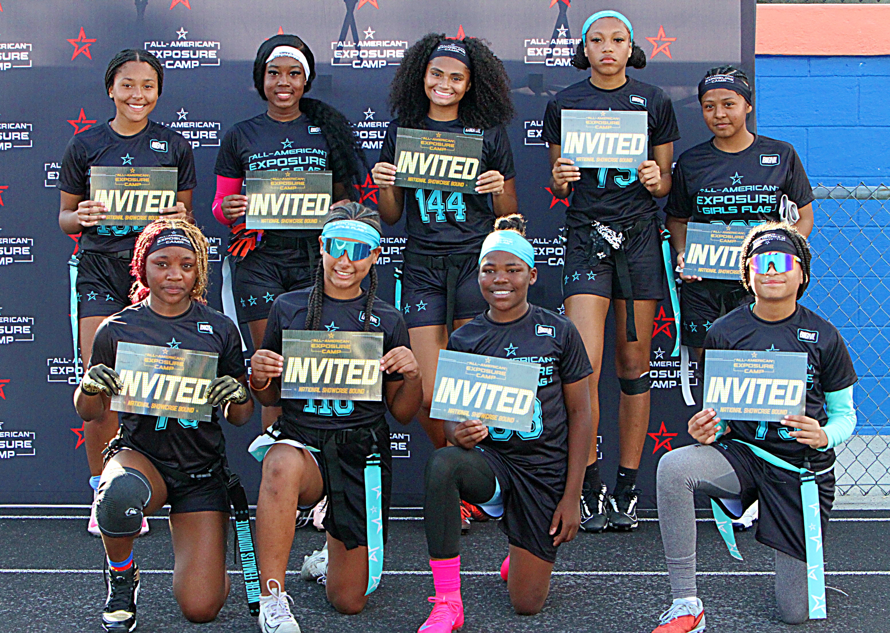 Defensive team at the Girls Flag Football All-American Exposure Camp,...