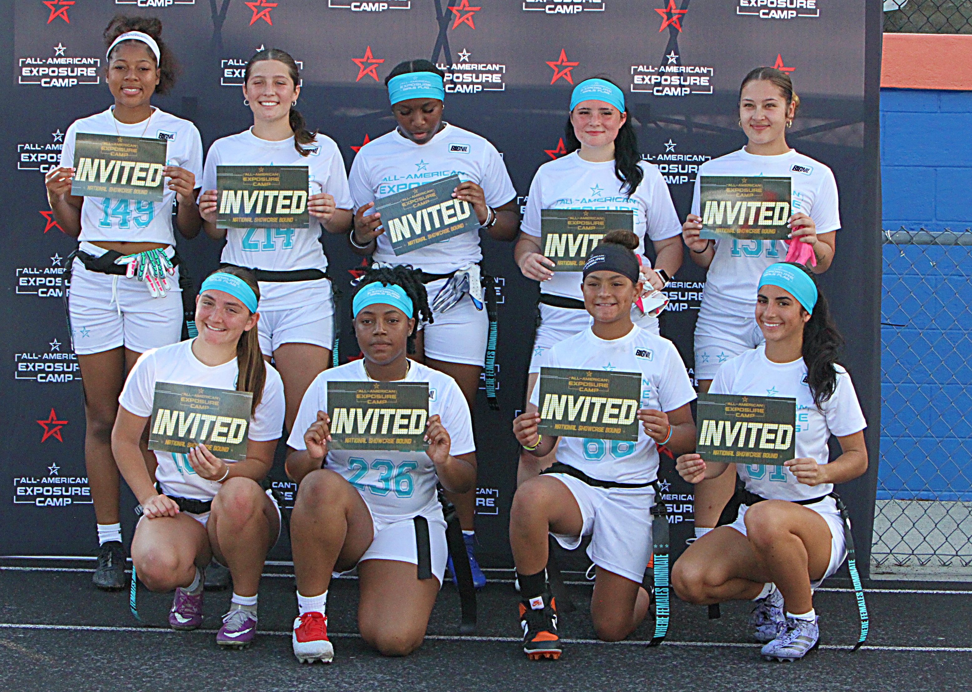 Offenisve team at the Girls Flag Football All-American Exposure Camp,...