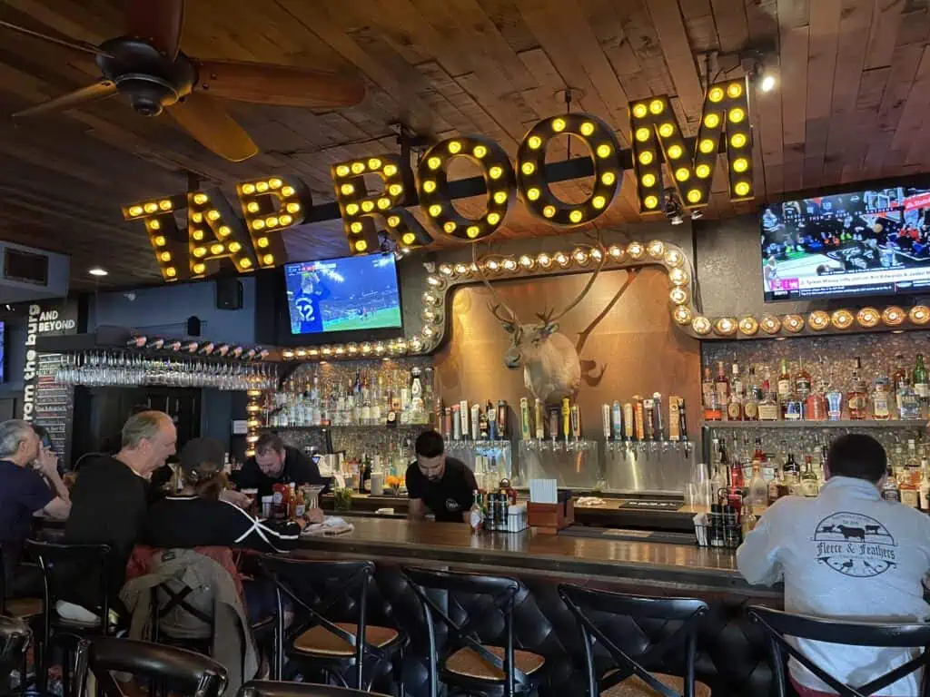 The interior of a bar