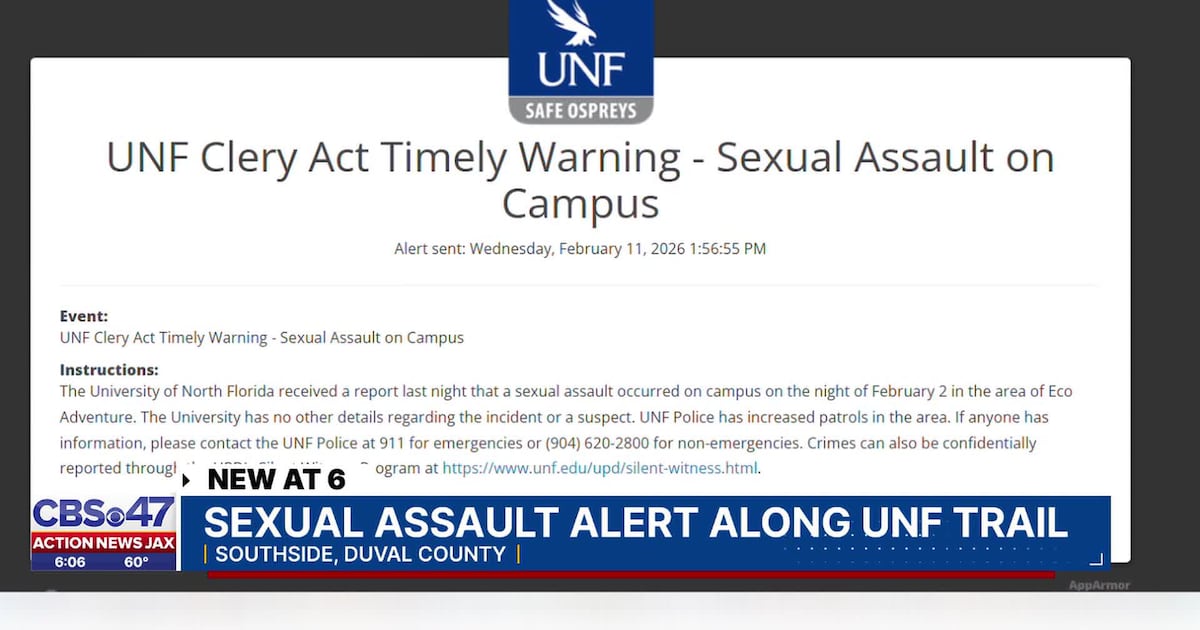 UNF students shaken after safety alert about sexual assault on campus – Action News Jax