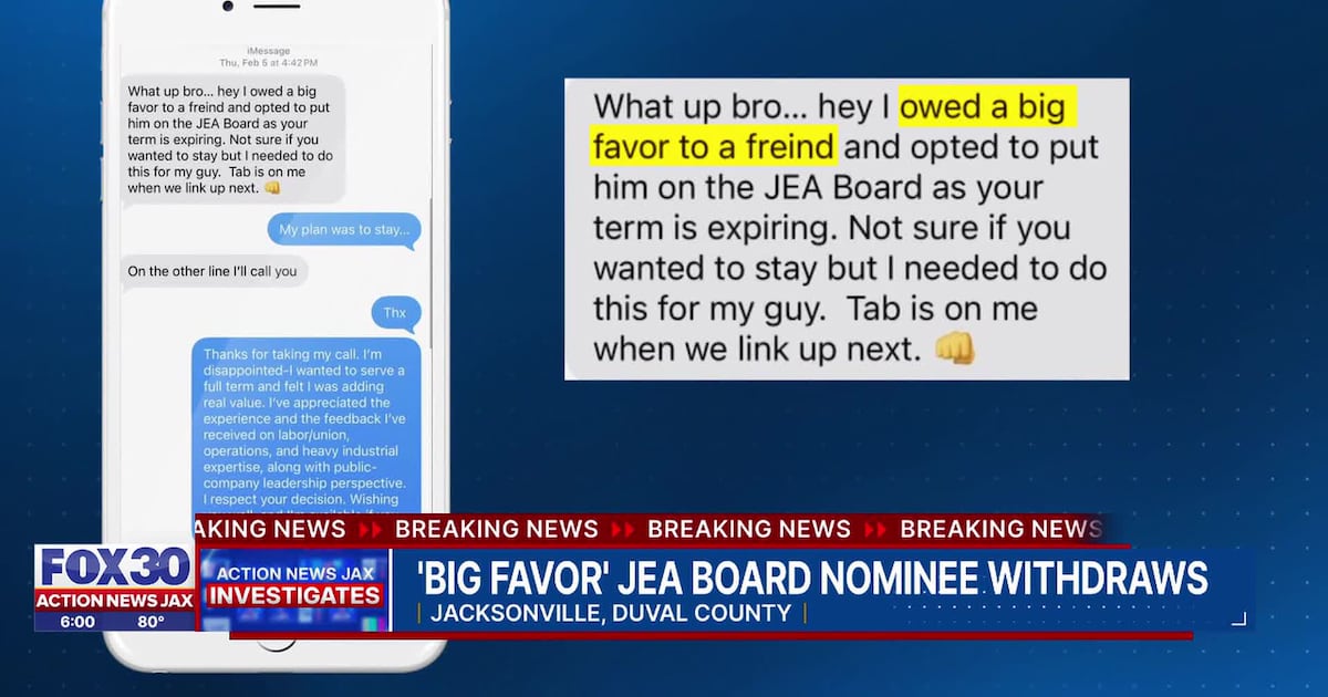 Paul Martinez withdraws from consideration for JEA board after Carrico’s ‘big favor’ texts – Action News Jax