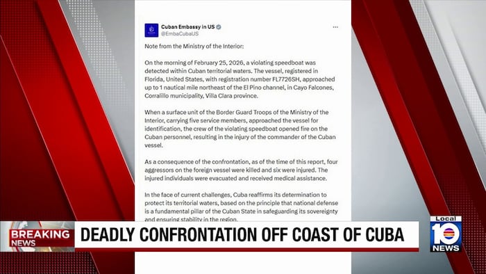 Cuban authorities report 4 dead, 6 injured after Cuban border patrol stops boat registered in Florida