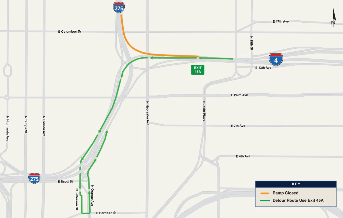 Westbound I-4 Ramp to Northbound I-275 Closing Tonight in Tampa