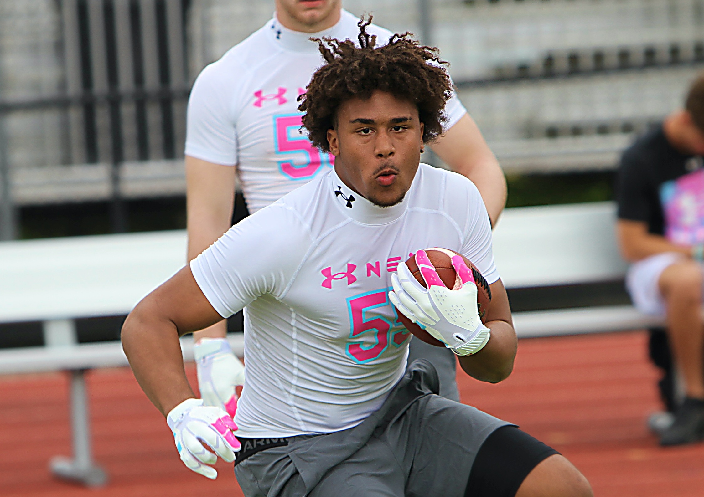 Mount Dora Chrisitan 2028 running back Isaac Farling at the...