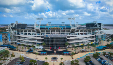 EverBank Stadium in Jacksonville Florida aerial view - JACKSONVILLE, FLORIDA - NOVEMBER 02, 2024