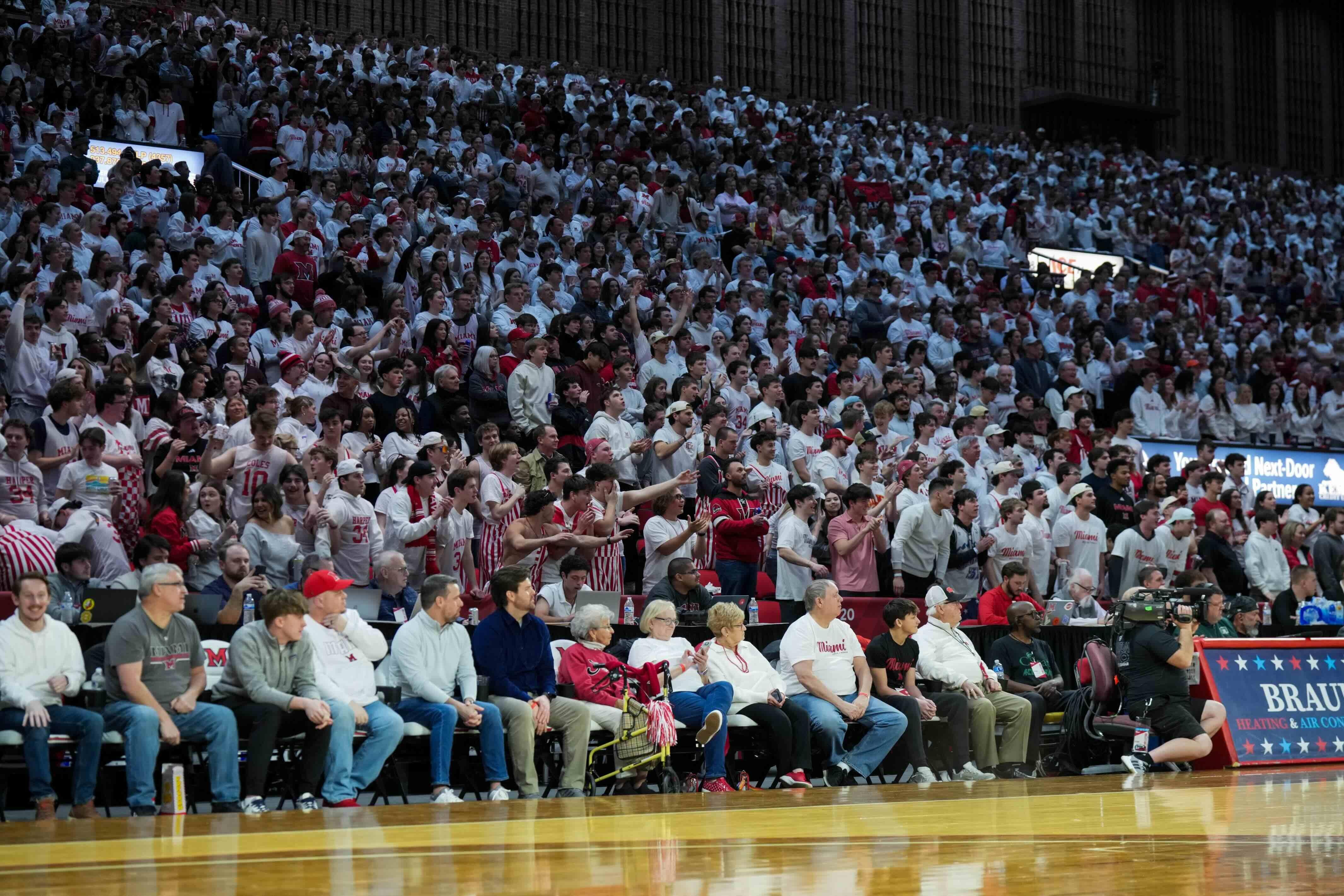  Fans watch game action during the game between the Ohio Bobcats and the Miami (OH) RedHawks